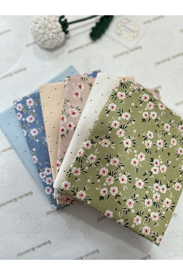 Pamuklu Kumaş Seti 6 adet 50x110 cm, Poplin Kumaş, Minik Desenli Dikiş Kumaşları - 1
