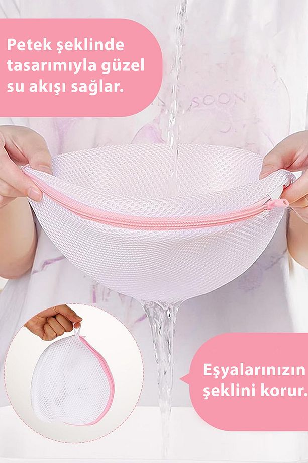 Sütyen Yıkama Topu 3 Adet Tekrar Kullanılabilir Renkli Südyen Çamaşır Çorap Yıkayıcı Kabı Organizer - 4