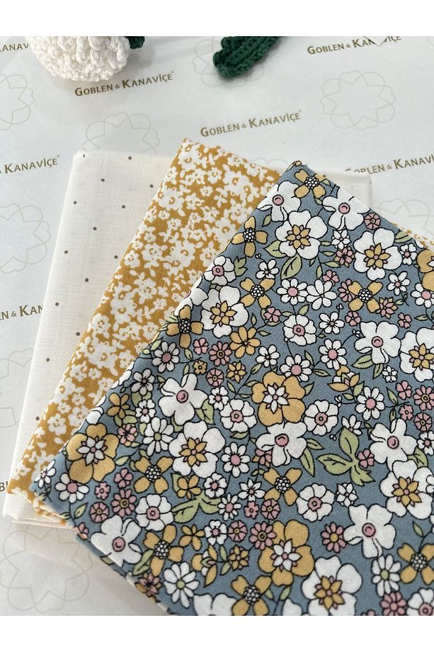 Pamuklu Kumaş Seti, Poplin Kumaş, Desenli Kumaş, Kırkyama Kumaşları 50/110 cm 3'lü Set - 2