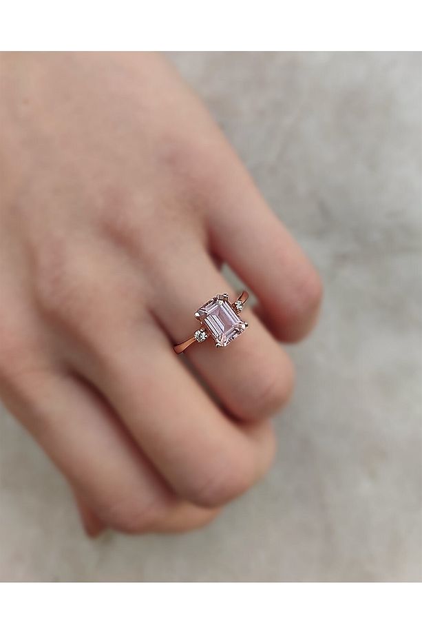 Morganite Baget Pırlantalı Tek Taş Yüzük - Ak0160 - 2