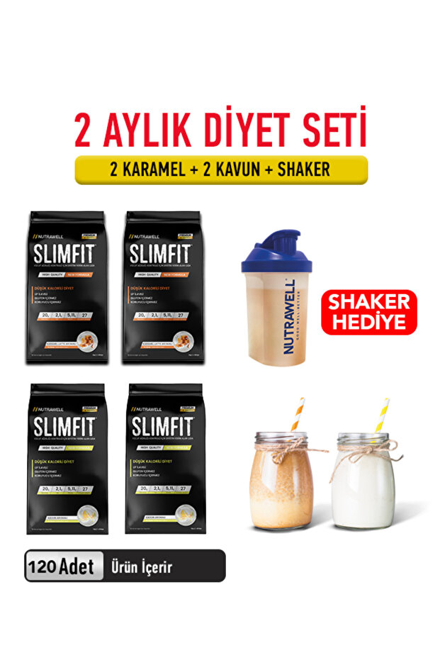 Slimfit 60 Günlük Set - Öğün Yerine Geçen Shake Öğün Tozu -2karamel 2kavun - Shaker Hediye - 1