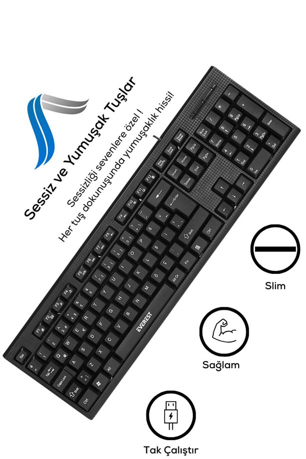 Siyah USB Q Standart Klavye Slim Sessiz Yumuşak Tuş Klavye USB Tak Çalıştır - 1