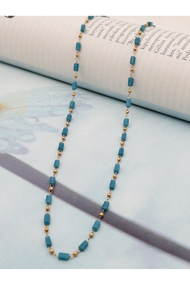 Topçuklu Boncuklu Çelik Kolye - 5