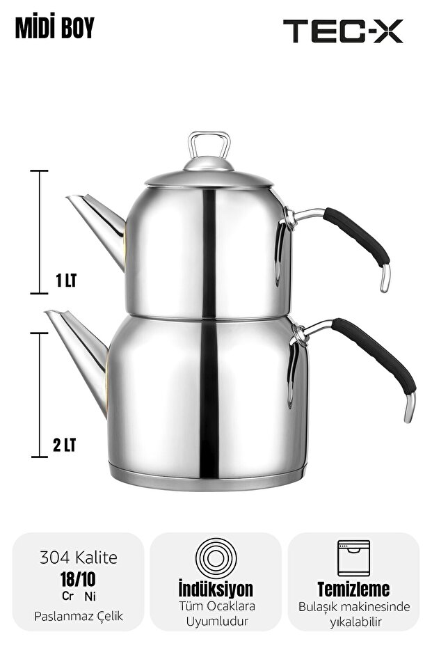 Nero Midi Boy Çaydanlık (1 LT. - 2 LT.) Orta Boy - Paslanmaz Çelik - 5
