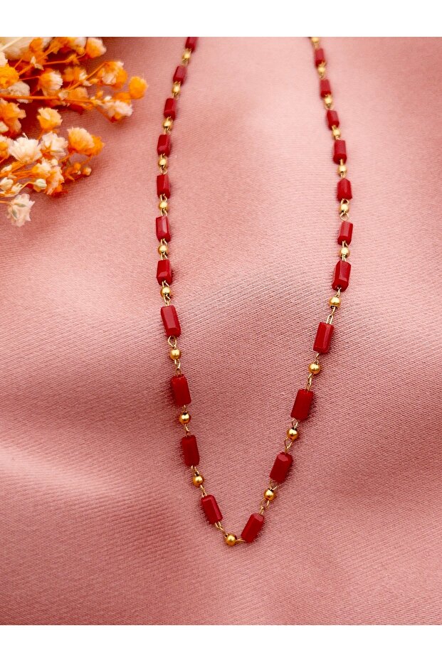 Topçuklu Boncuklu Çelik Kolye - 2