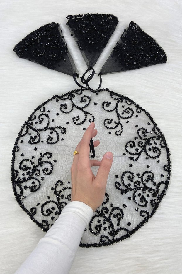 Black Bride Groom Handkerchief, Crystal Glass Beads, Henna Halay Wedding Bridesmaid Circumcision Promise Bride, 1 Piece