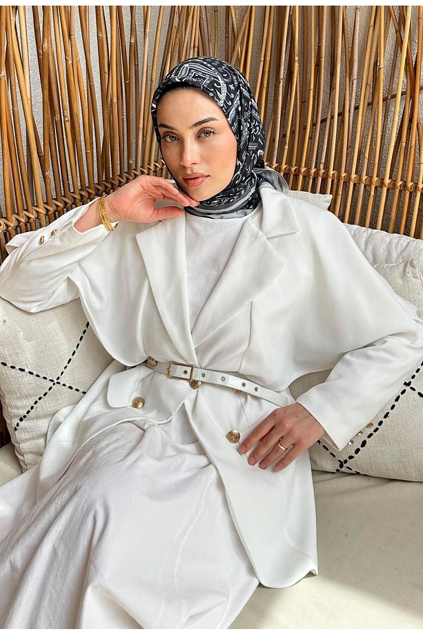 Retro Desen Soft Eşarp Siyah Gri - 1