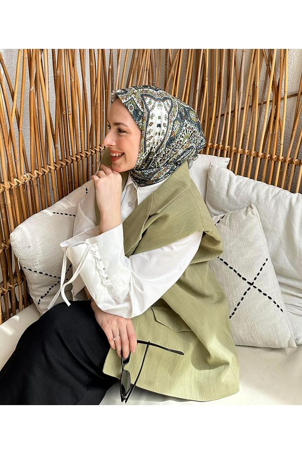 Retro Desen Soft Eşarp Çağla Yeşili - 3