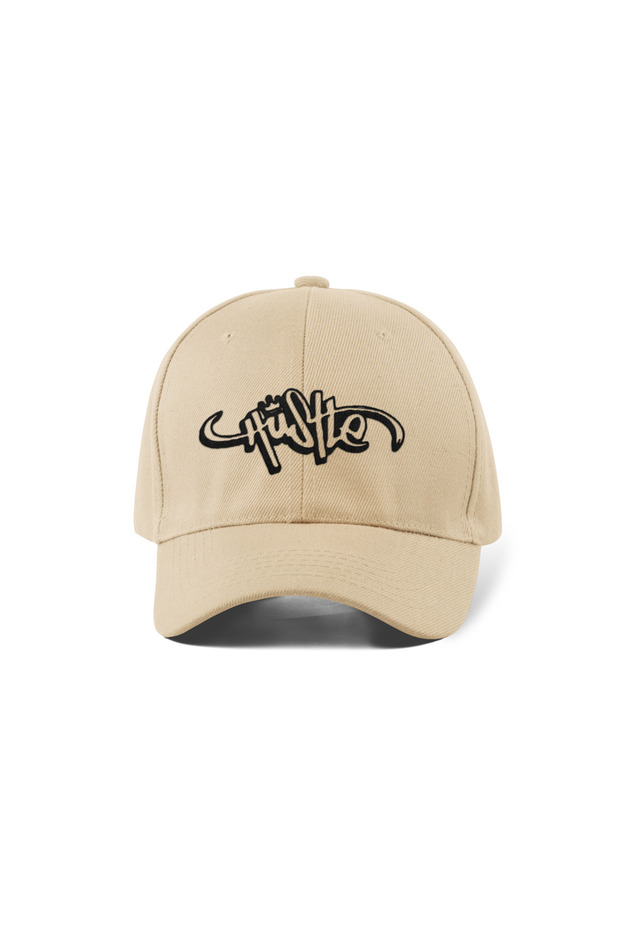 Hustle Embroidered Hat – Cream 100% Cotton Gabardine Unisex Model