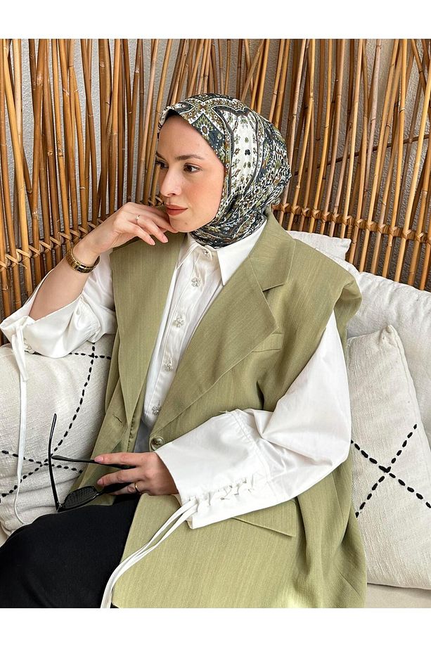 Retro Desen Soft Eşarp Çağla Yeşili - 2