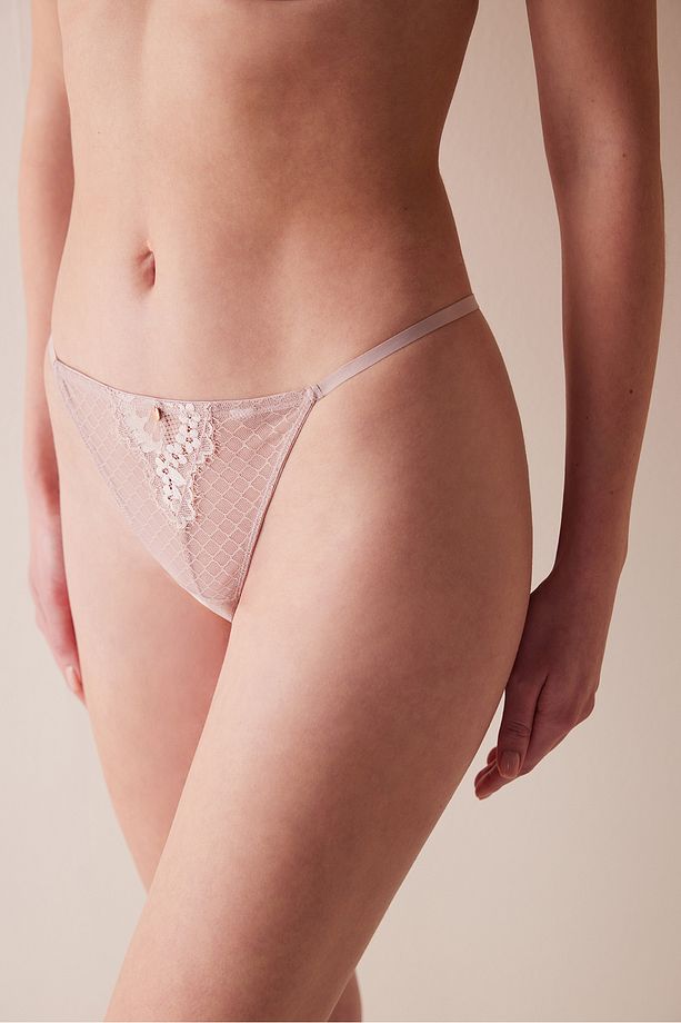 Fishnet Bej String Külot - 1