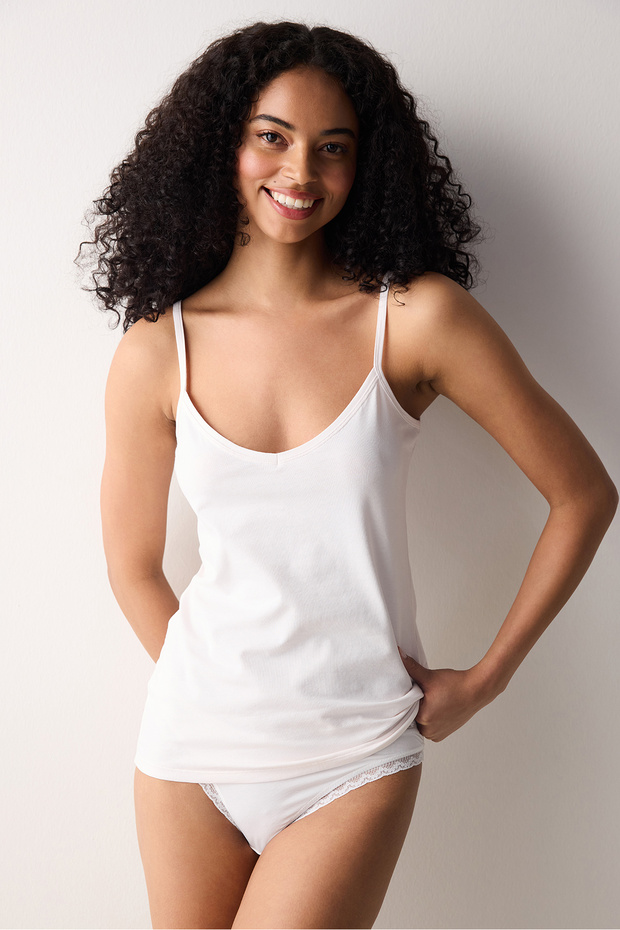 White V Neck Cami Tank Top - Pure Algodon