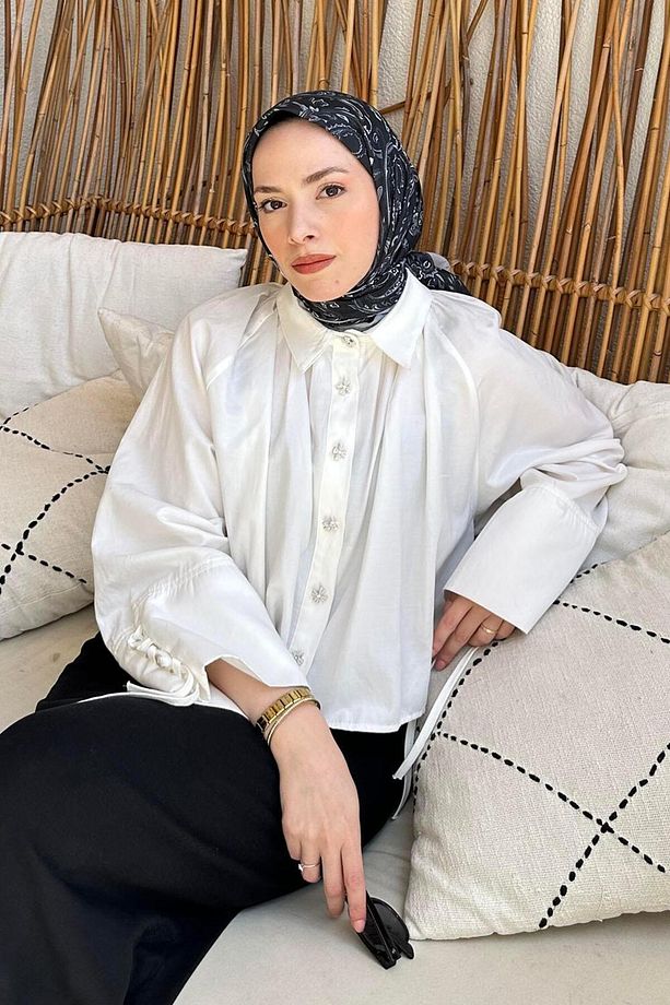 Retro Desen Soft Eşarp Siyah Gri - 1