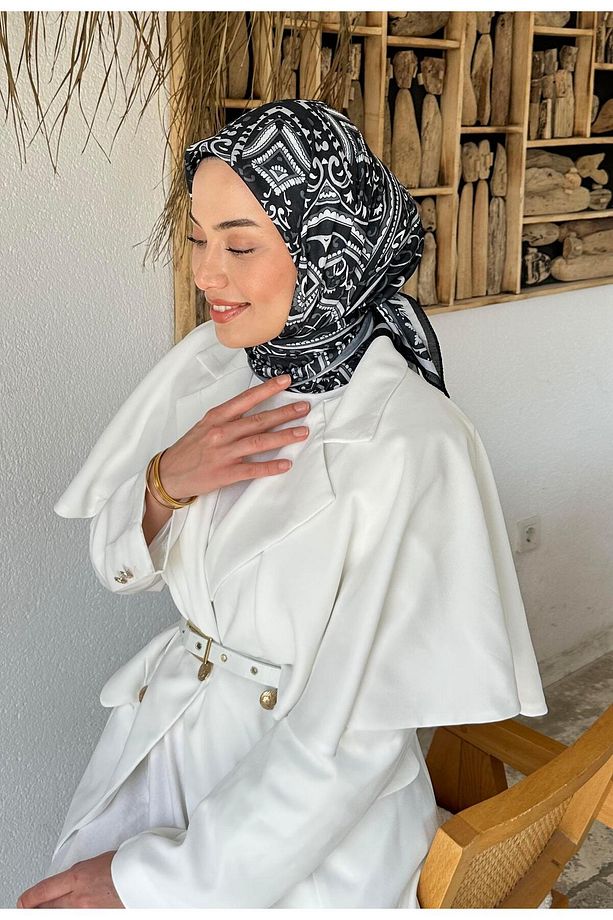 Retro Desen Soft Eşarp Siyah - 3