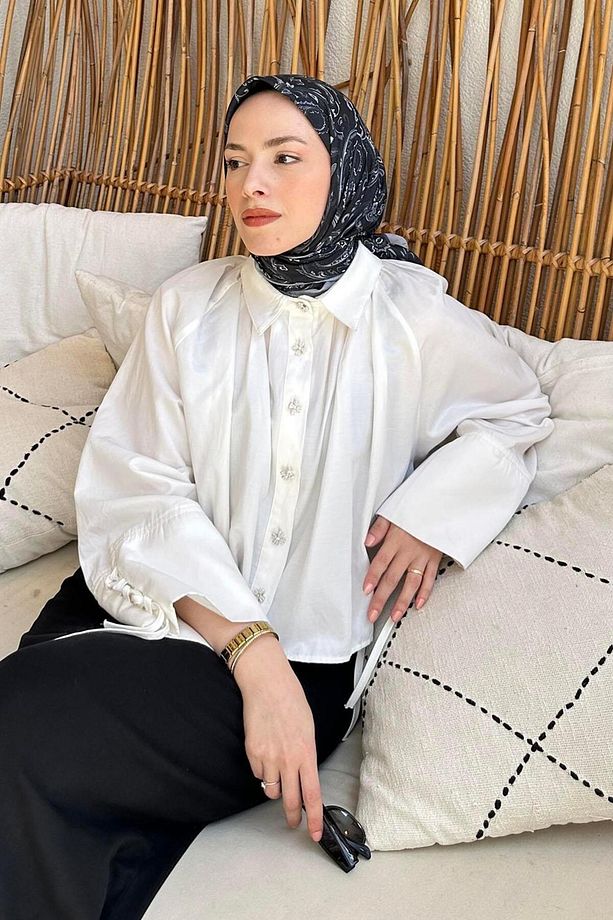 Retro Desen Soft Eşarp Siyah Gri - 2