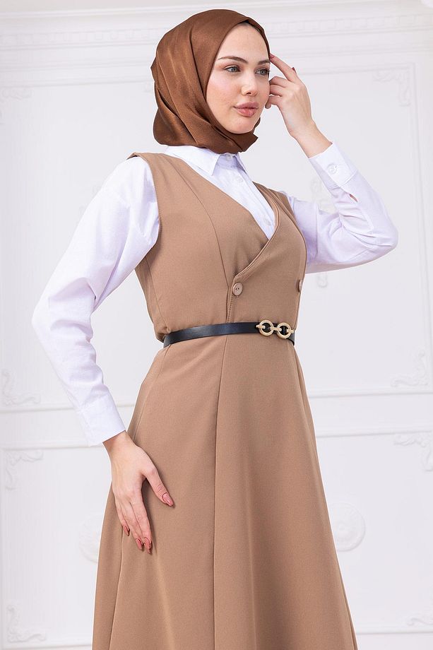 Kemerli Düğmeli Jile Vizon HM2741 - 5