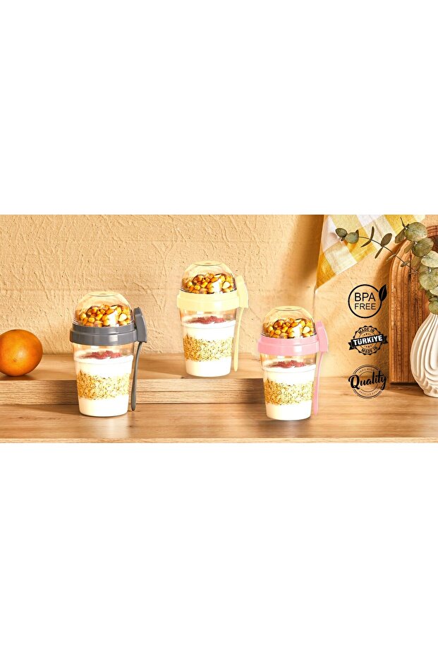 Diet Container with Bowl, Spoon and Fork - Yogurt Container - Practical Salad Container Practical Snack Container - 2