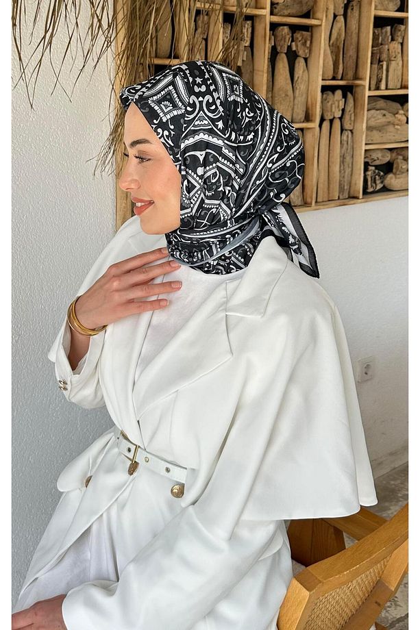 Retro Desen Soft Eşarp Siyah - 4