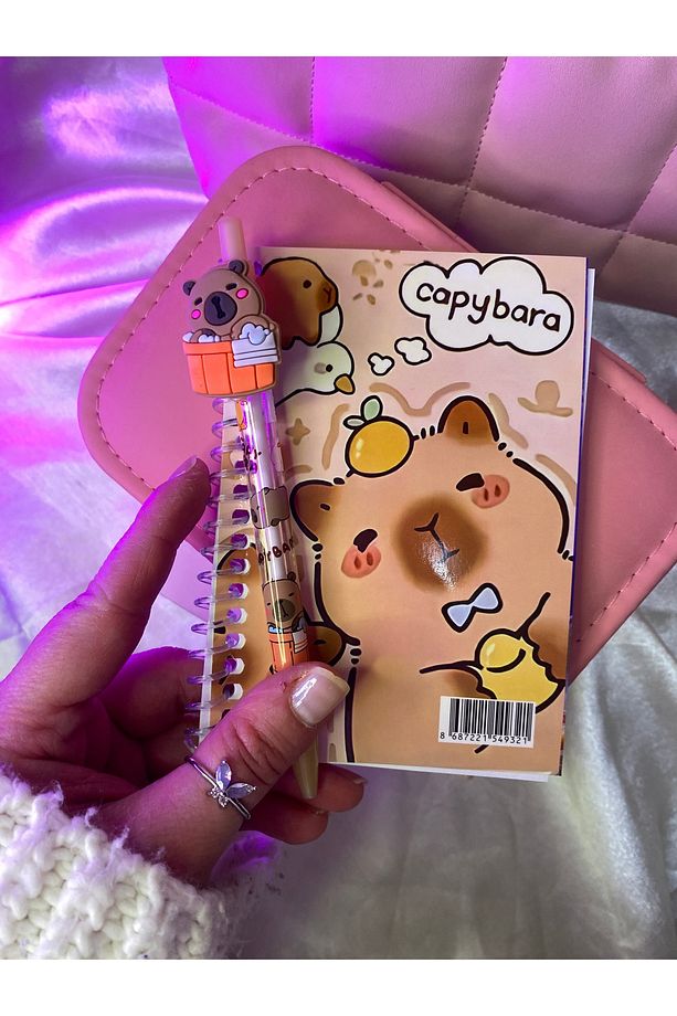 Sevimli capybara kalem ve defter seti (not defteri) hediyelik set - 3