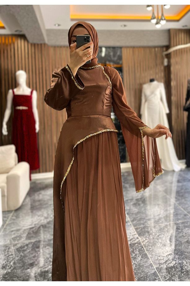 ARYA SATEN ŞİFON ABİYE ELBİSESİ - 1