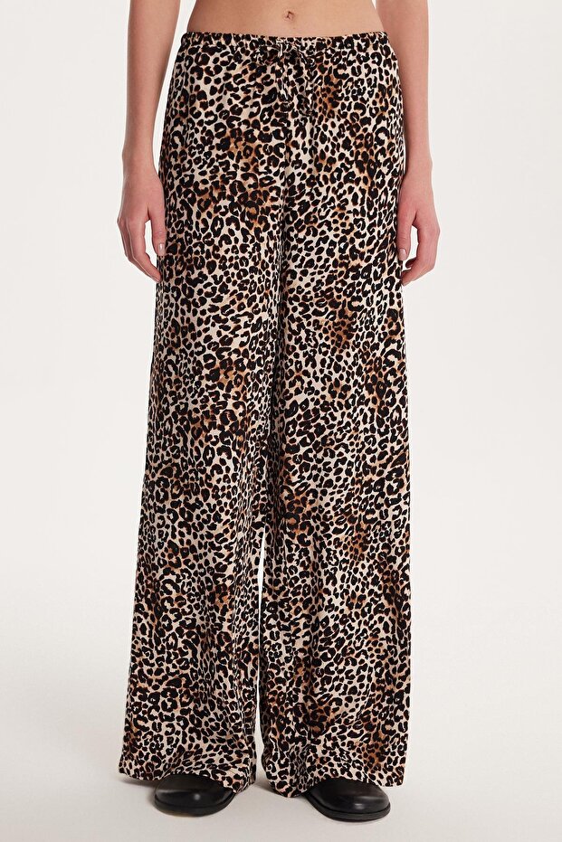 Women's Slim Fit Slim Fit Elastic Waist Tie Leopard Patterned Trousers