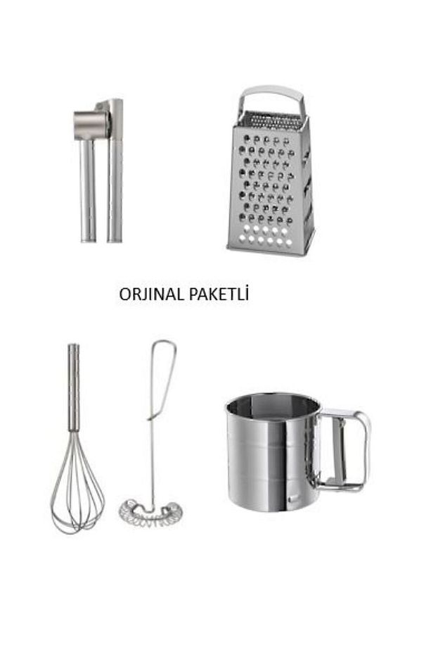 5 Parça 4'lü Mutfak Set; Koncıs Sarımsak Ezici Idealısk Rende Idealısk 2li Çırpıcı Idealısk Un Eleği - 1