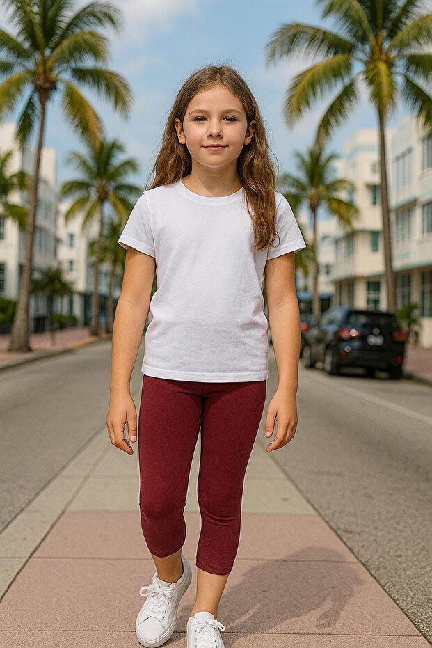 Burgundy Children's Capri Leggings Cotton and Lycra Stretchy