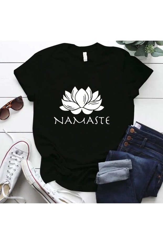I Love Yoga,Namaste Printed Crew Neck Cotton Short Sleeve Women's Tshirt
