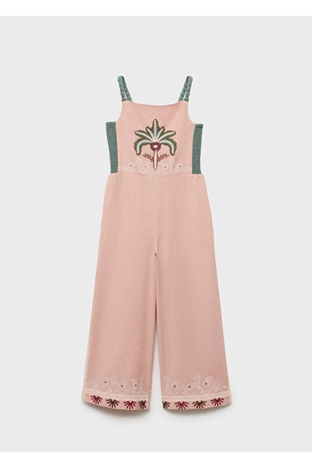 Çiçek işlemeli keten tulum - 1