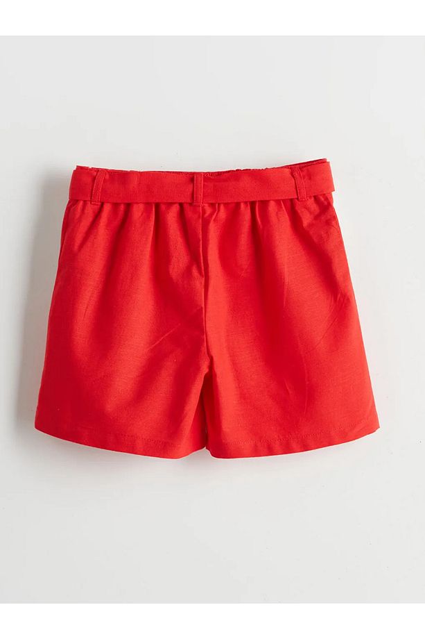 LCW Kids Kirmizi Keten Karışımlı Çiçekli Kız Çocuk Şort - 2