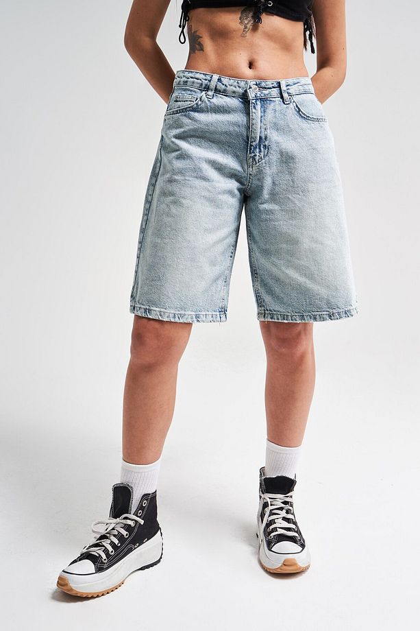 Kadın Tint Kot Rengi Baggy Fit Midi Boy Denim Şort - 1