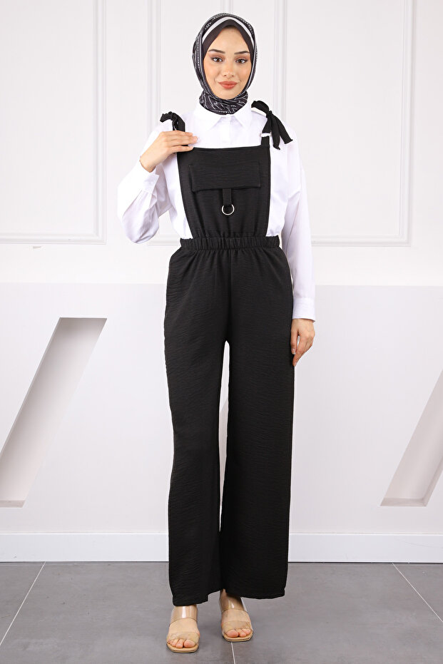 Black Linen Jumpsuit with Pocket Detail