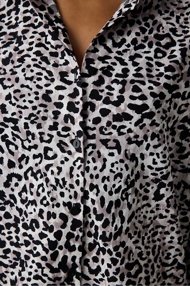 Leopar Gömlek Pantolon Çok Renkli Şortlu Pijama Takımı - 3