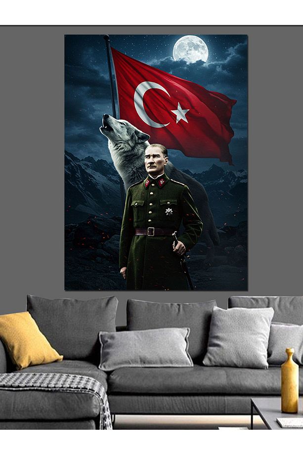 Mustafa Kemal Atatürk Ve Kurt Dekoratif Kanvas - Mdf Ahşap Tablo - 2