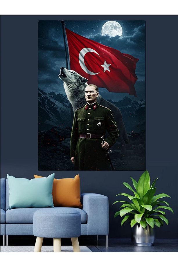 Mustafa Kemal Atatürk Ve Kurt Dekoratif Kanvas - Mdf Ahşap Tablo - 4