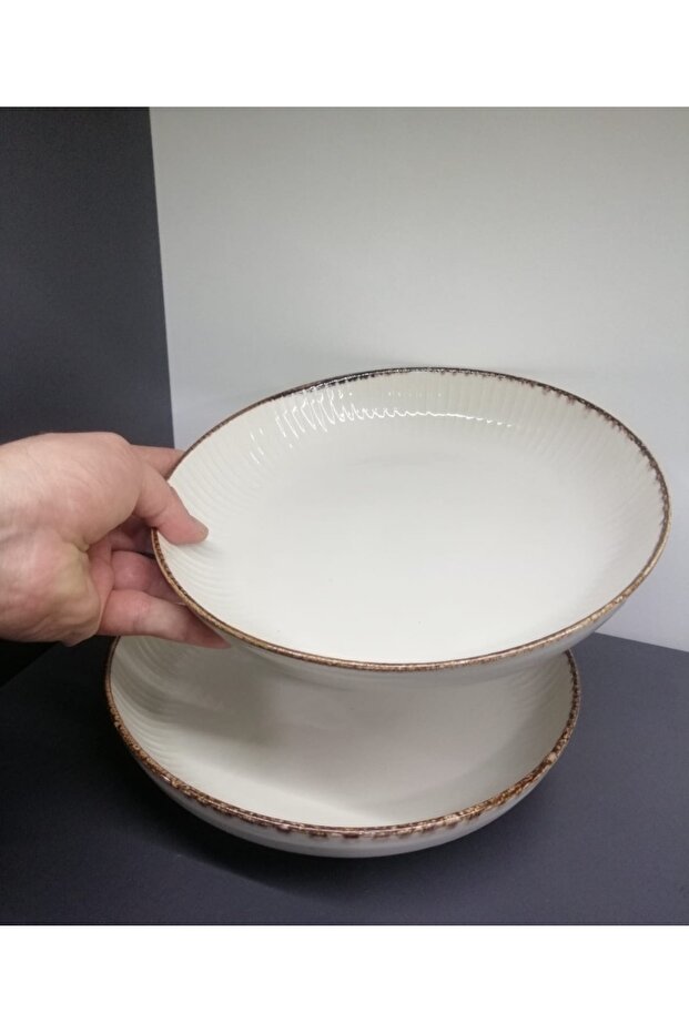 Mormavi Porselen Nergis 2 Adet 24 Cm Salata Sunum Çukur Tabak (NOKTA KUSURLU) - 2