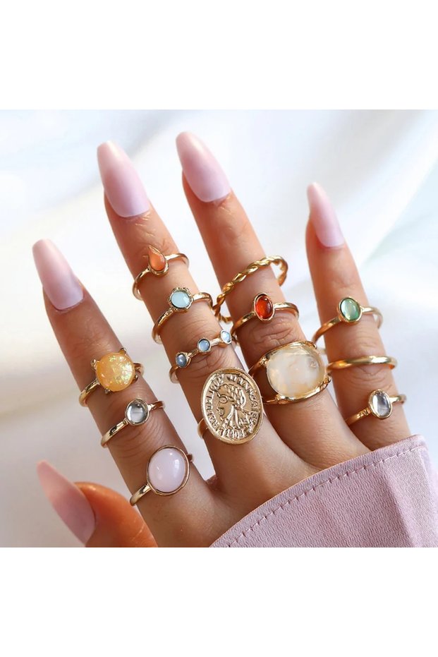 Uliva 13 Pcs Colorful Stone Ring Set