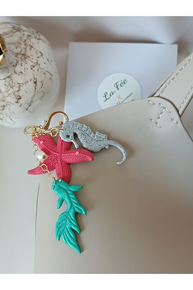 Handmade Special Design Bag Ornament Polymer Clay Charm Bag Accessory Seahorse Koi Fish Sea Star