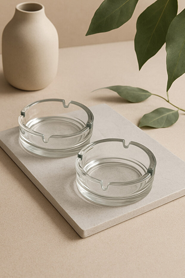 2 Pieces Bistro Keyf Glass Ashtray - Ashtray - Round Ashtray 10.5 cm