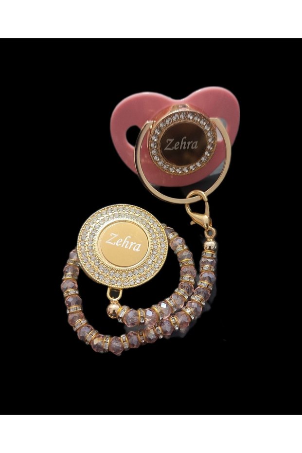 Pink Zircon Stone Silicone Palate Baby Pacifier Chain Set (0-6 MONTHS) - 0129