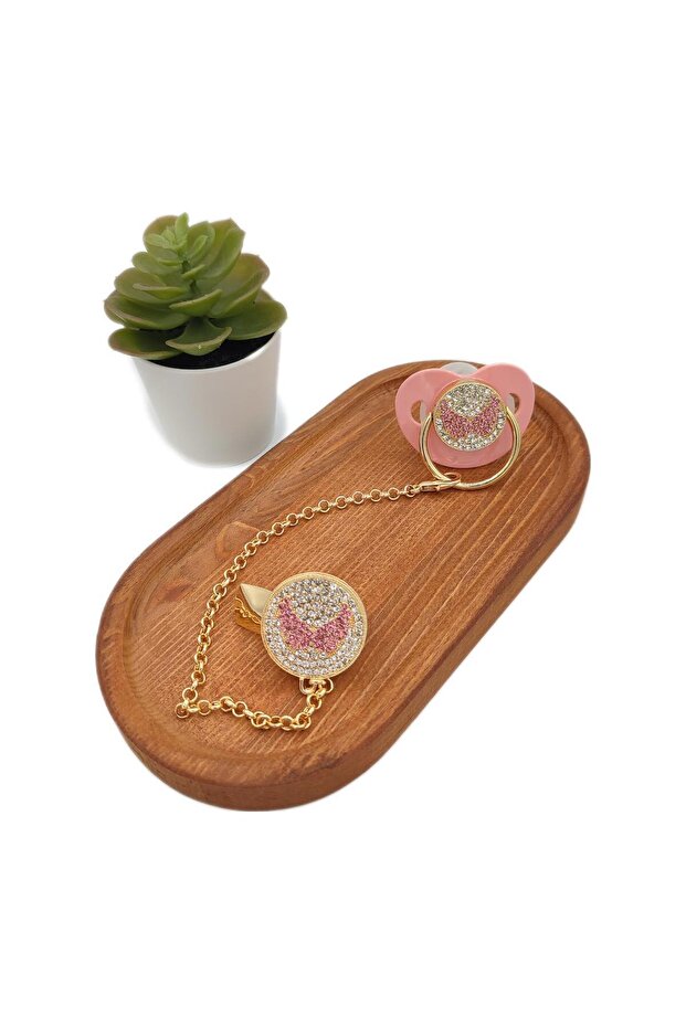 Coated Crystal Stone Silicone Palate Baby Pacifier Chain Set (0-6 Months) - 0376