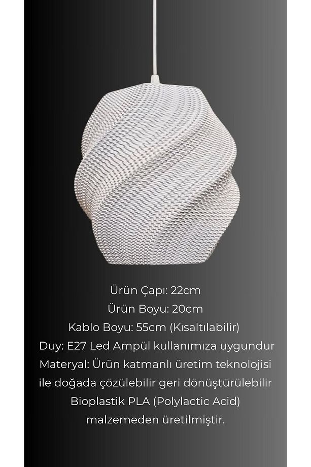 Nunky Mesh Beyaz Sarkıt Avize, Yatak Odası, Oturma Odası Tasarım Tekli Sarkıt Avize (Bioplastik) E27 - 5