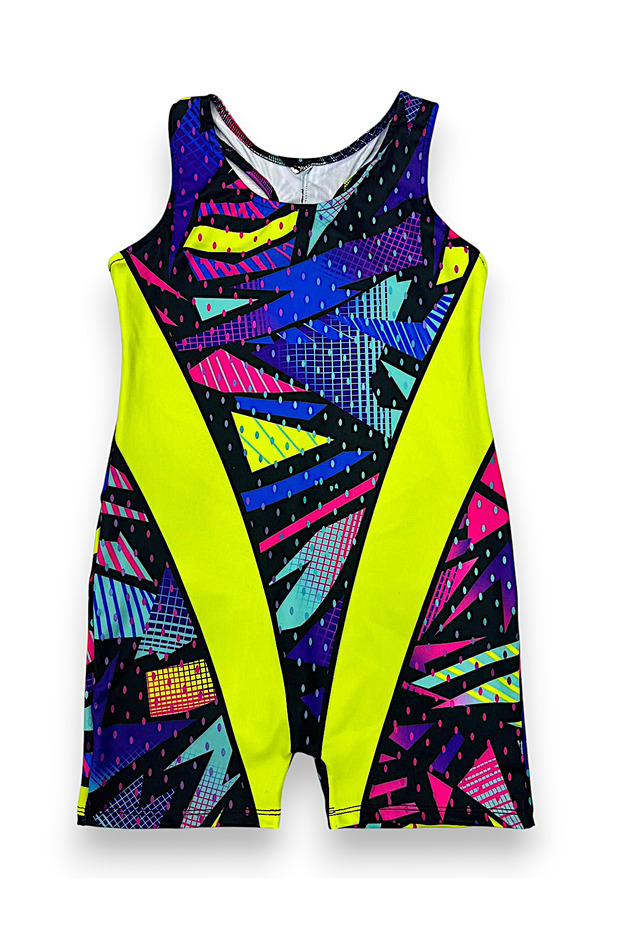 Girl's Neon Colors Geometric Pattern Transitional Swimmer Style Swimsuit