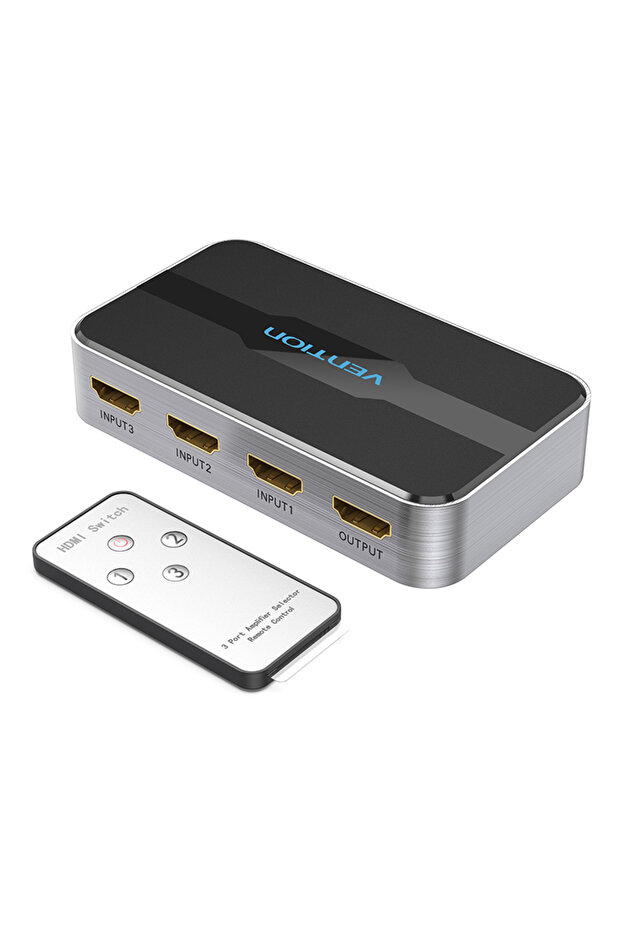 3 in 1 out HDMI 2.0 Switcher Grey Aluminium Alloy Type