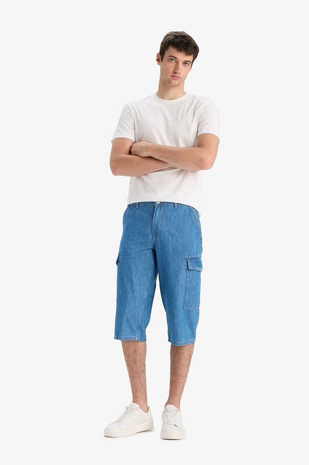 %100 Pamuk Hafif Kumaş Regular Fit Jean Uzun Bermuda Şort F4223ax25sm - 4