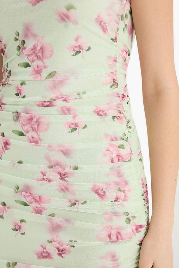 Coool Bodycon Vücudu Saran Straplez Çiçek Desenli Tül Maxi Elbise F5577AX25SM - 5