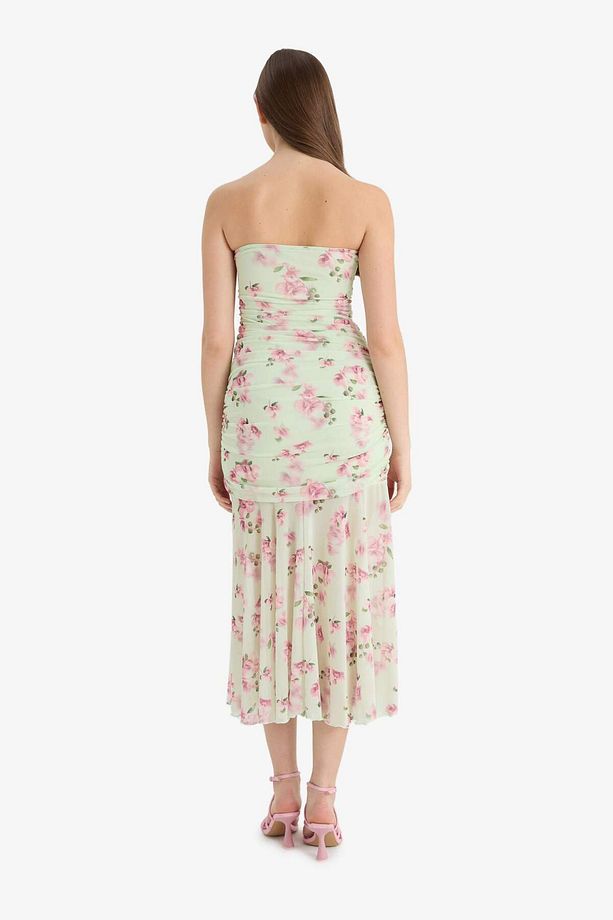 Coool Bodycon Vücudu Saran Straplez Çiçek Desenli Tül Maxi Elbise F5577AX25SM - 6