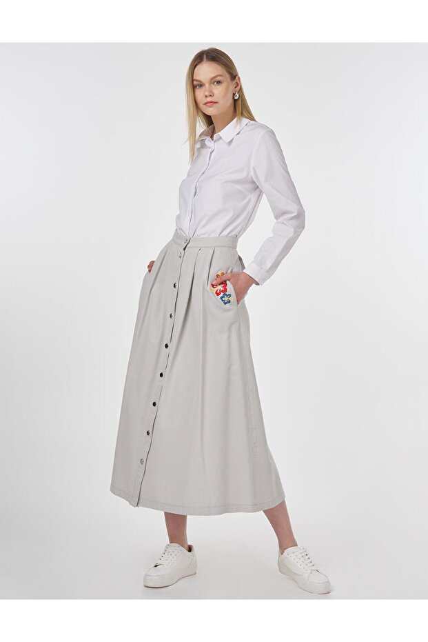 Embroidery Embroidered Canvas Skirt Light Gray