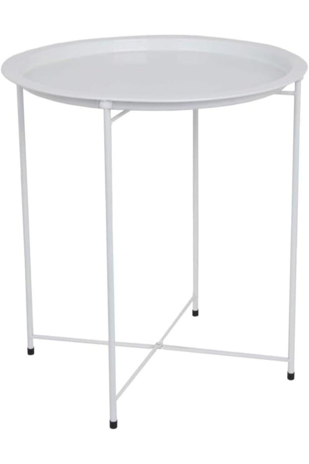 White round steel table, tray table, tea table, bedside table, 45x53x45cm (white)