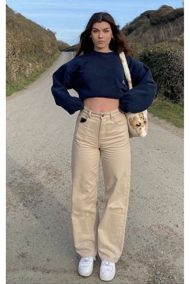 Beige Palazzo Wide Leg High Waist Summer Women's Jeans